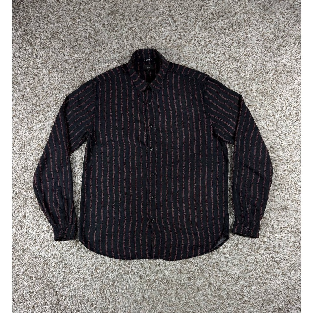 Ksubi Button Up All Over Logo Striped Short Sleeve Shirt Men's Size Small
